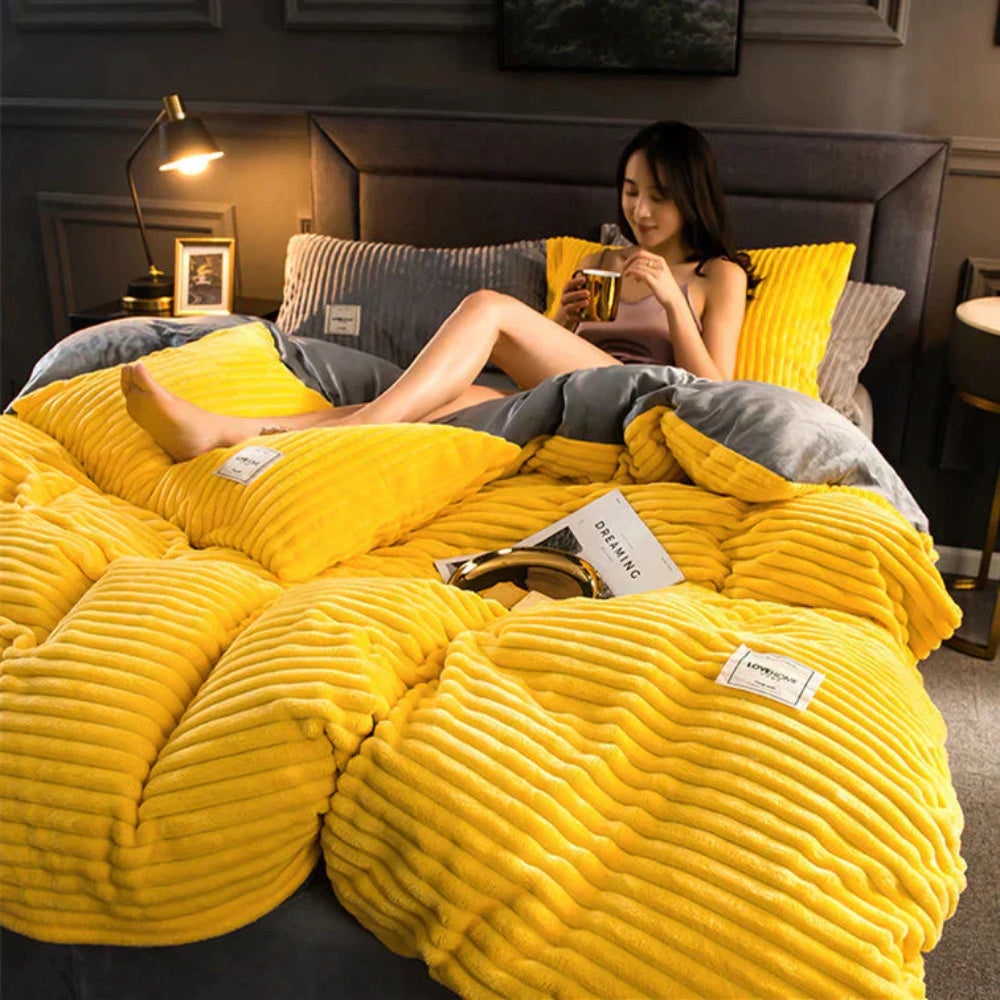 Winter Plush Duvet Cover Set With Bedspread Look Design