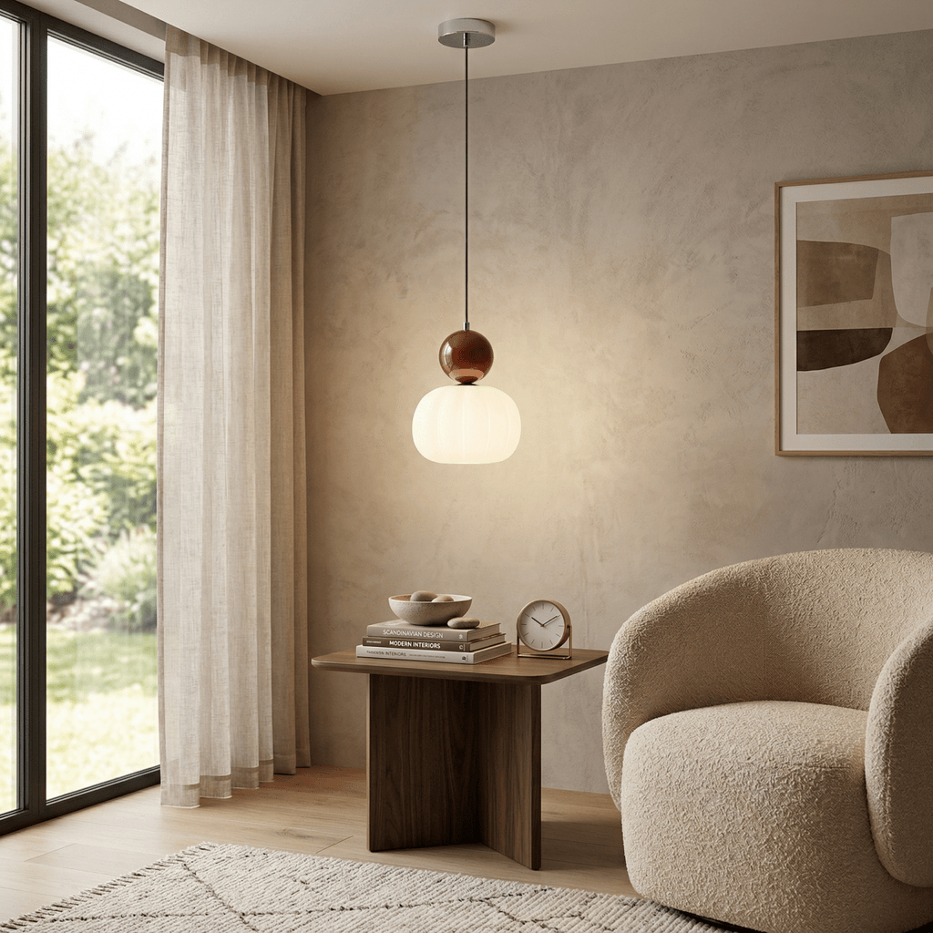 Krémové závěsné světlo ve tvaru dýně, severský design, 12 palců | Rosalyssa