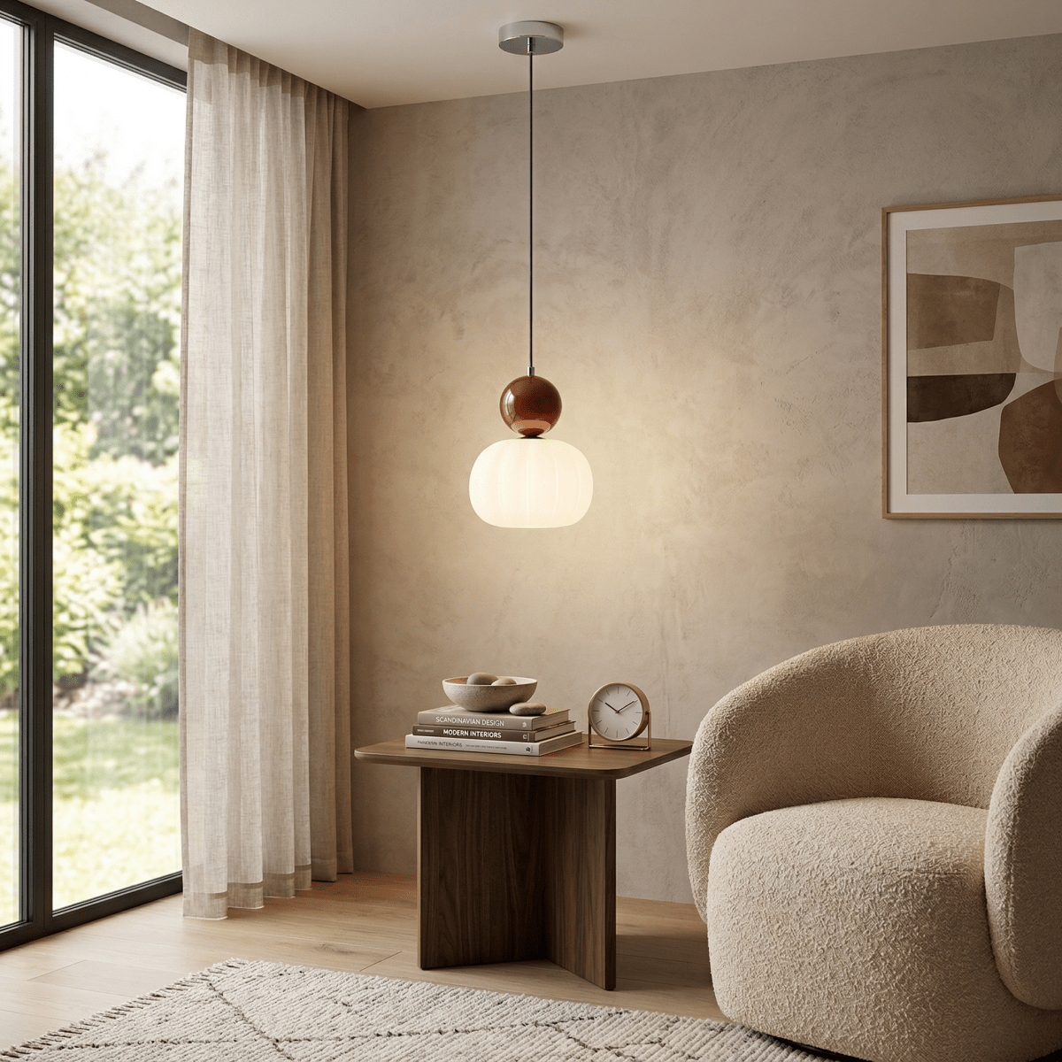 Krémové závěsné světlo ve tvaru dýně, severský design, 12 palců | Rosalyssa