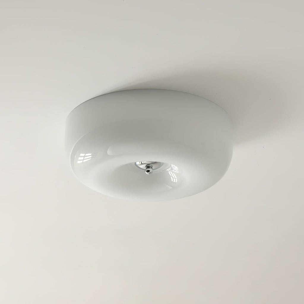 Lámpara de techo de vidrio lechoso color crema con acento plateado, regulable en blanco cálido