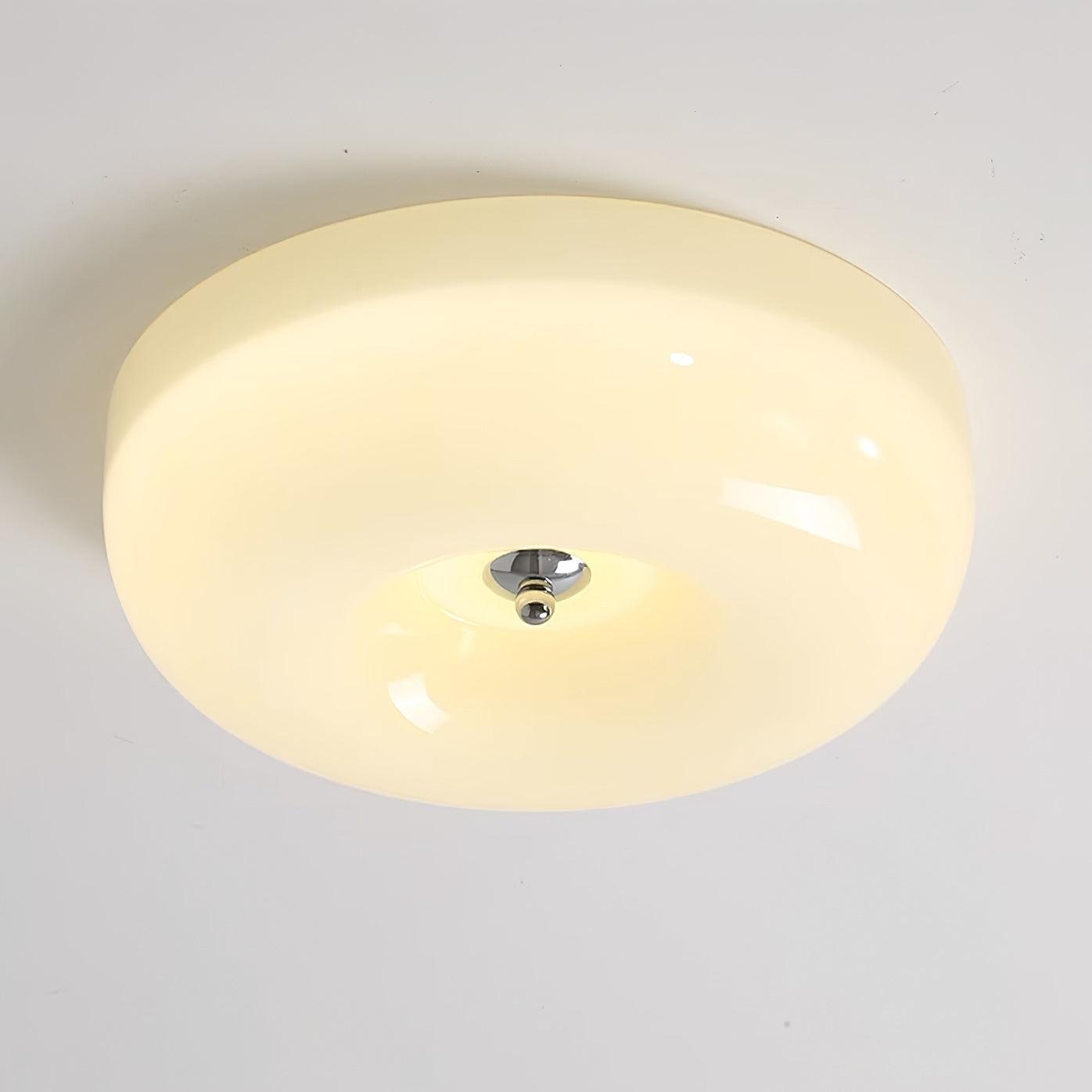 Lámpara de techo de vidrio lechoso color crema con acento plateado, regulable en blanco cálido