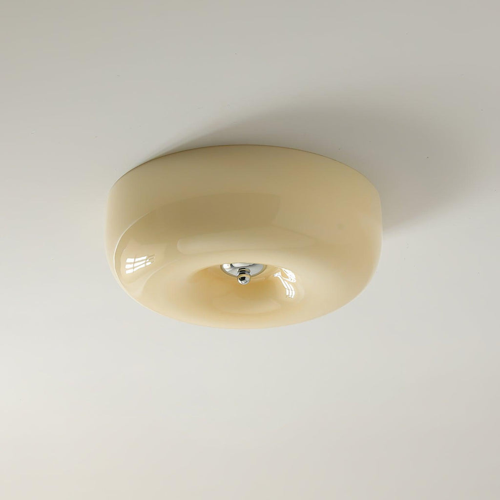 Lámpara de techo de vidrio lechoso color crema con acento plateado, regulable en blanco cálido