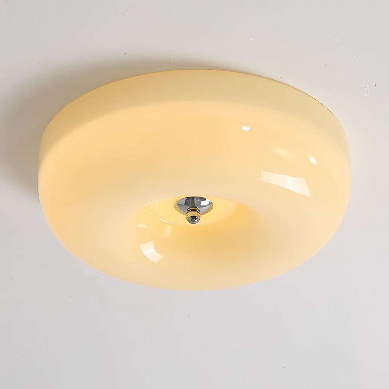 Lámpara de techo de vidrio lechoso color crema con acento plateado, regulable en blanco cálido