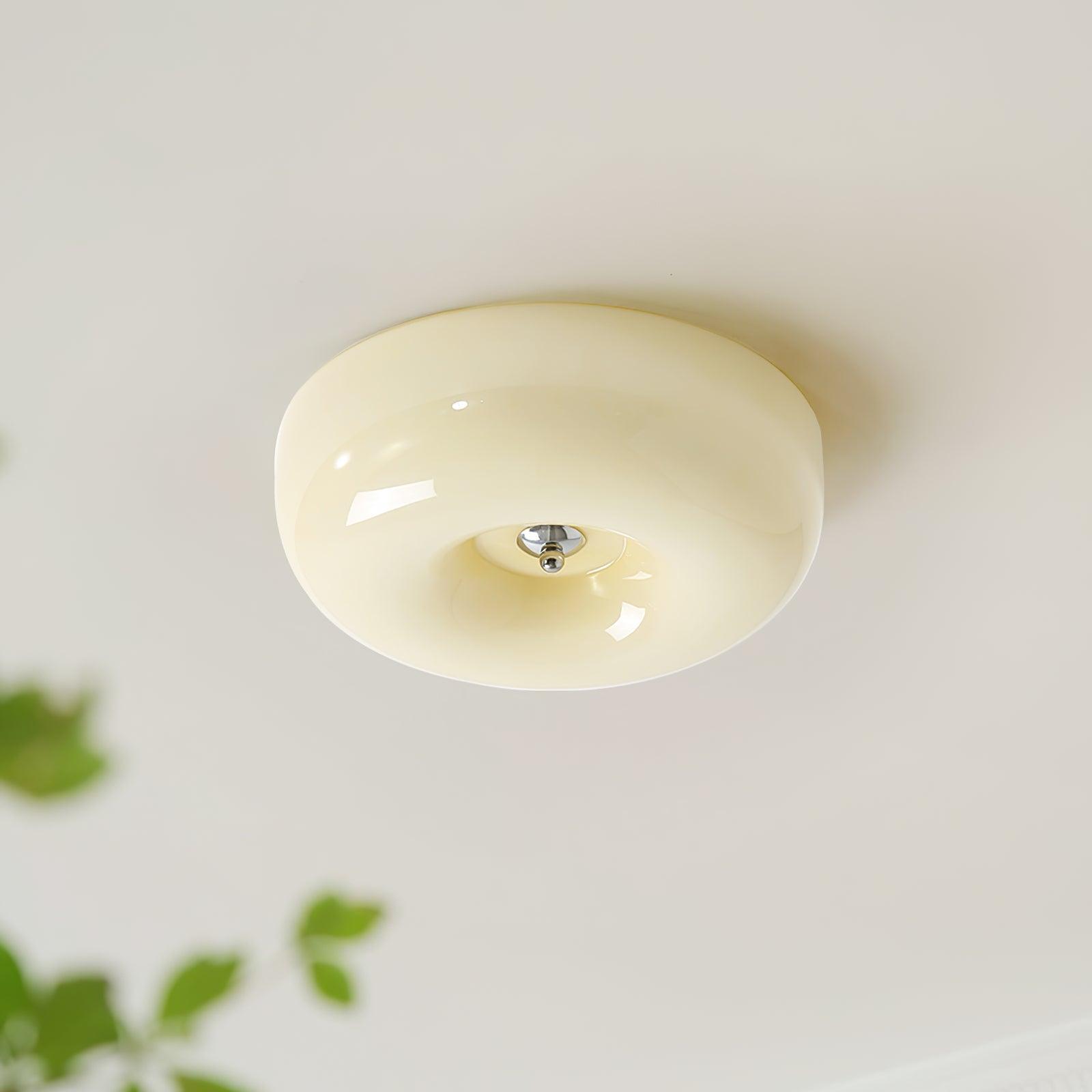 Lámpara de techo de vidrio lechoso color crema con acento plateado, regulable en blanco cálido