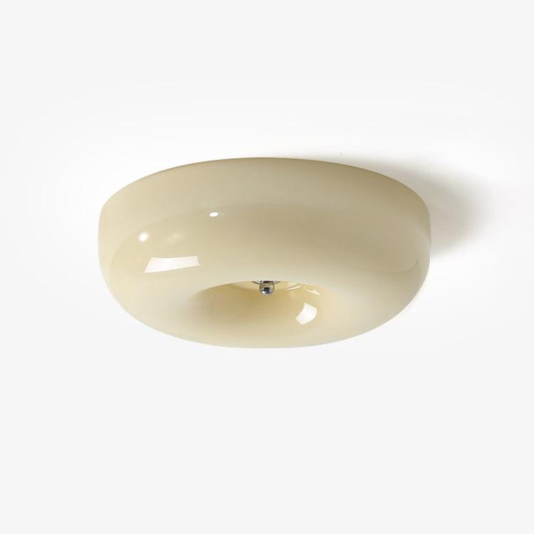 Lámpara de techo de vidrio lechoso color crema con acento plateado, regulable en blanco cálido