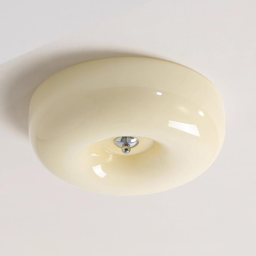 Lámpara de techo de vidrio lechoso color crema con acento plateado, regulable en blanco cálido
