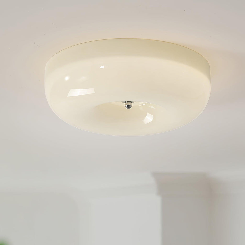 Lámpara de techo de vidrio lechoso color crema con acento plateado, regulable en blanco cálido