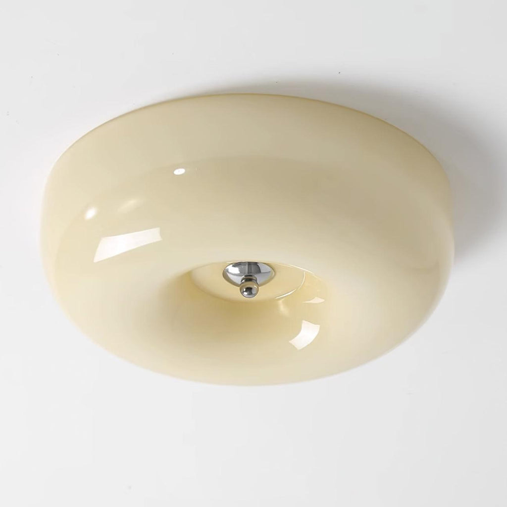 Lámpara de techo de vidrio lechoso color crema con acento plateado, regulable en blanco cálido