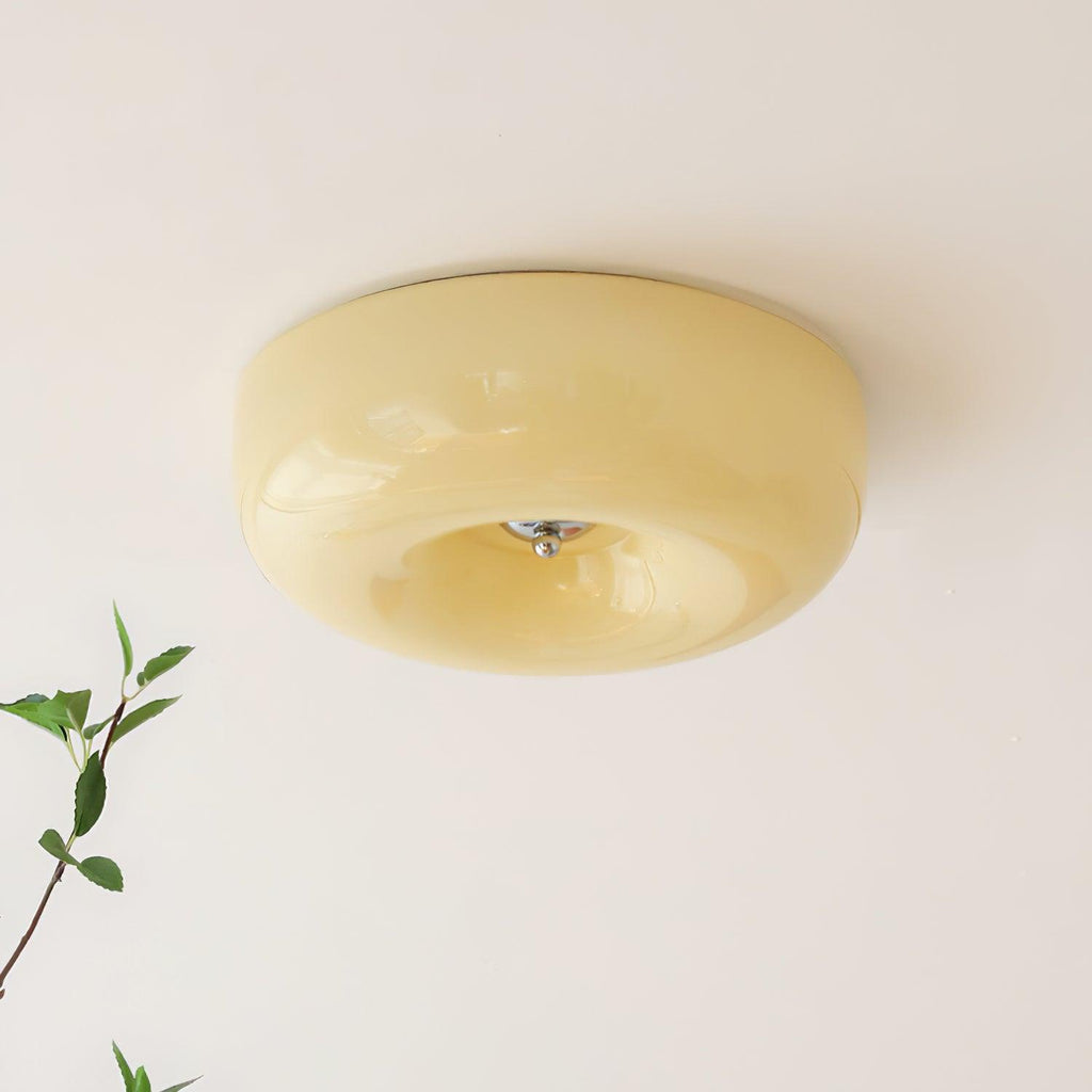 Lámpara de techo de vidrio lechoso color crema con acento plateado, regulable en blanco cálido