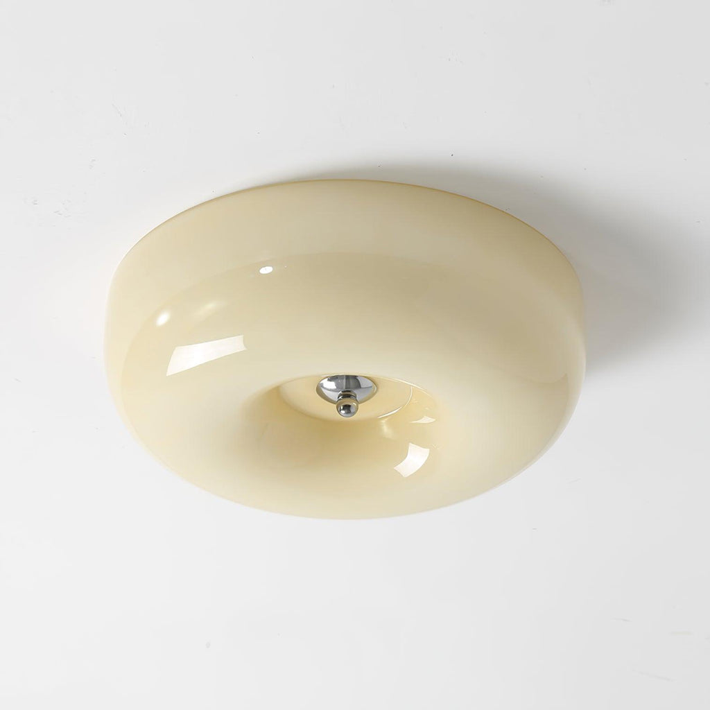 Lámpara de techo de vidrio lechoso color crema con acento plateado, regulable en blanco cálido