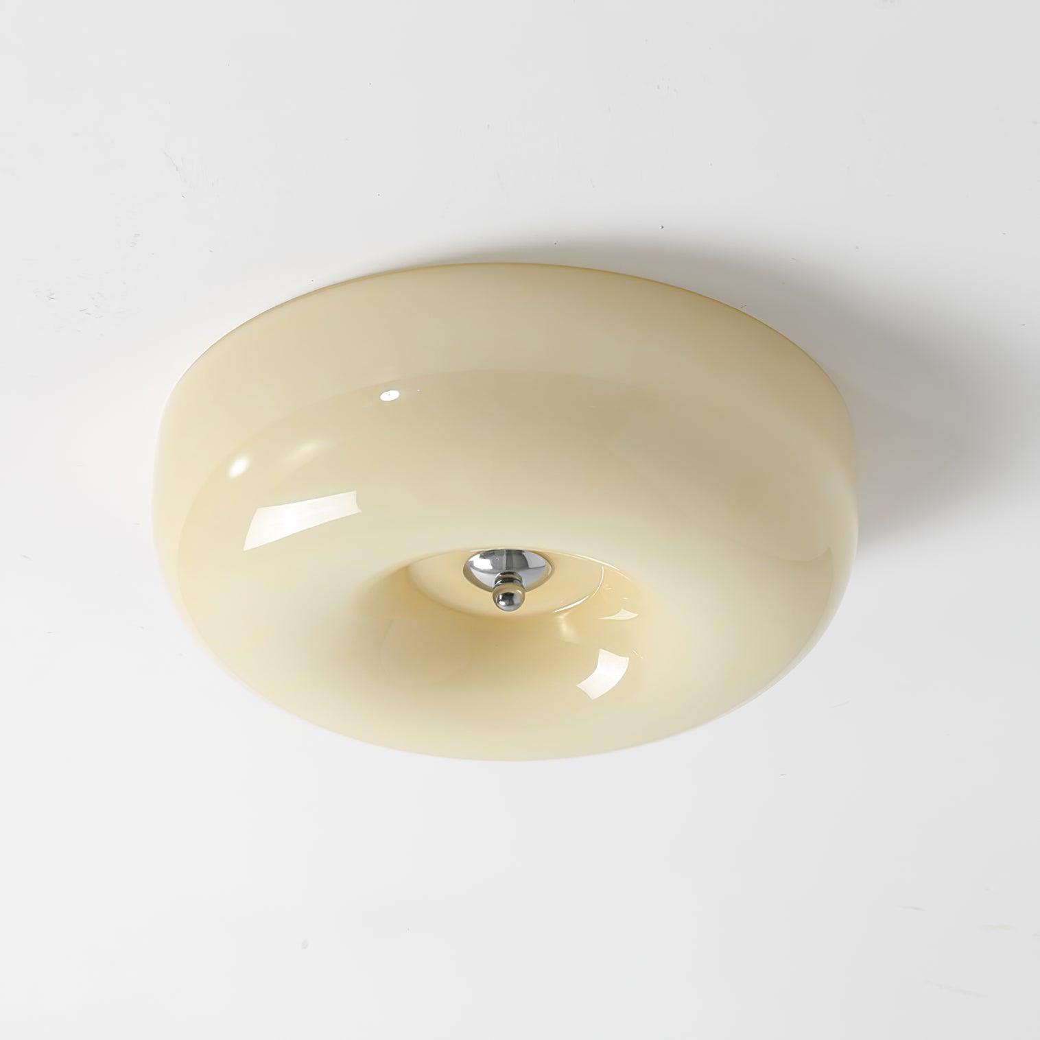 Lámpara de techo de vidrio lechoso color crema con acento plateado, regulable en blanco cálido