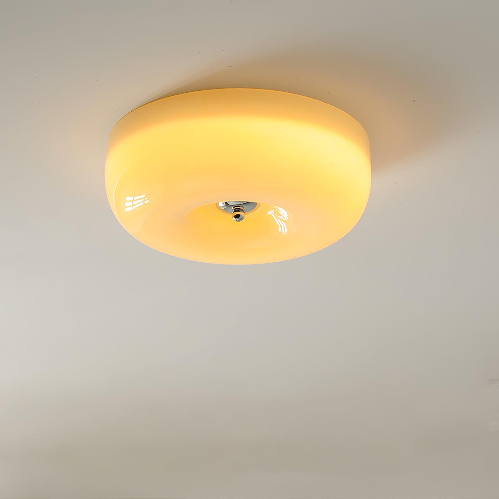 Lámpara de techo de vidrio lechoso color crema con acento plateado, regulable en blanco cálido