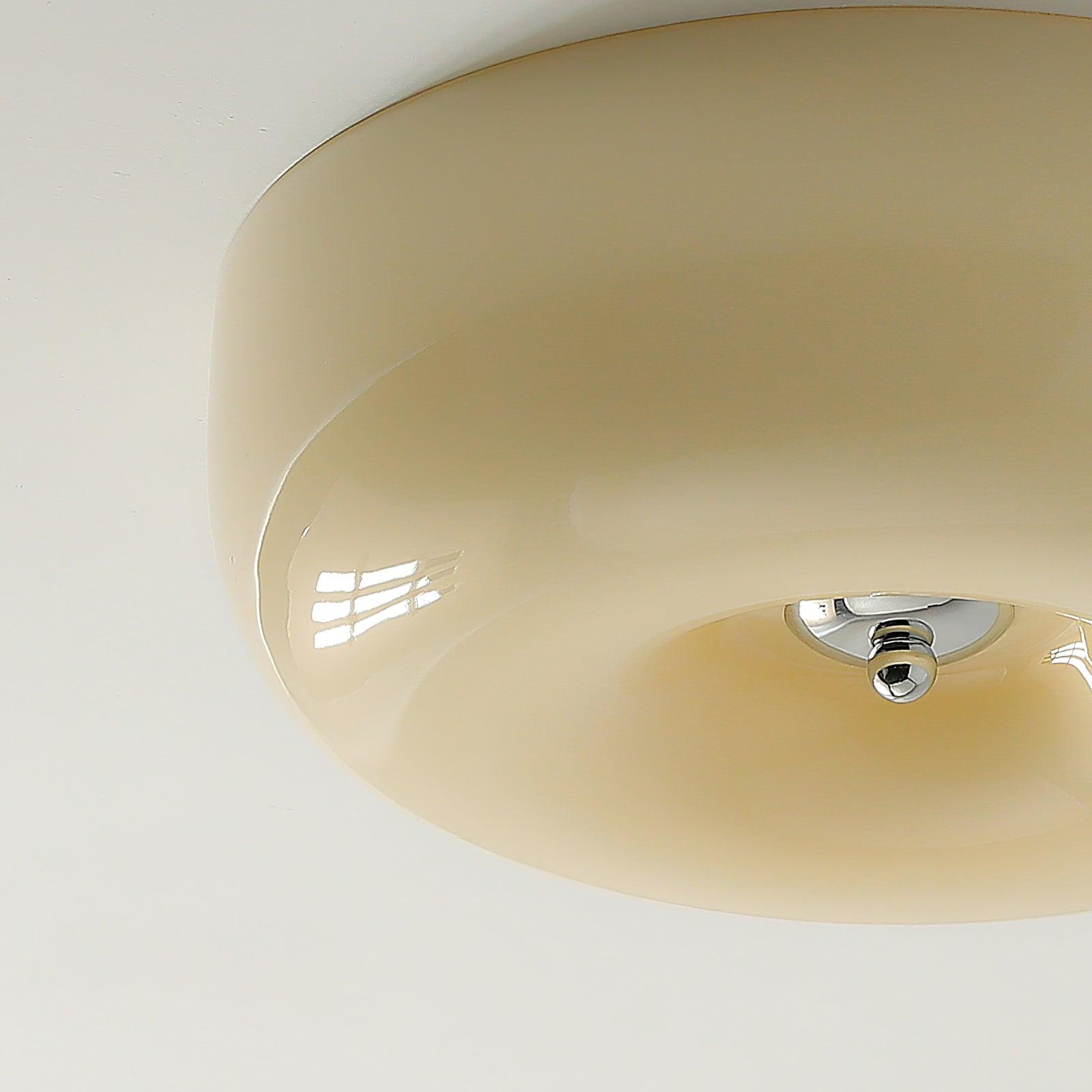 Lámpara de techo de vidrio lechoso color crema con acento plateado, regulable en blanco cálido