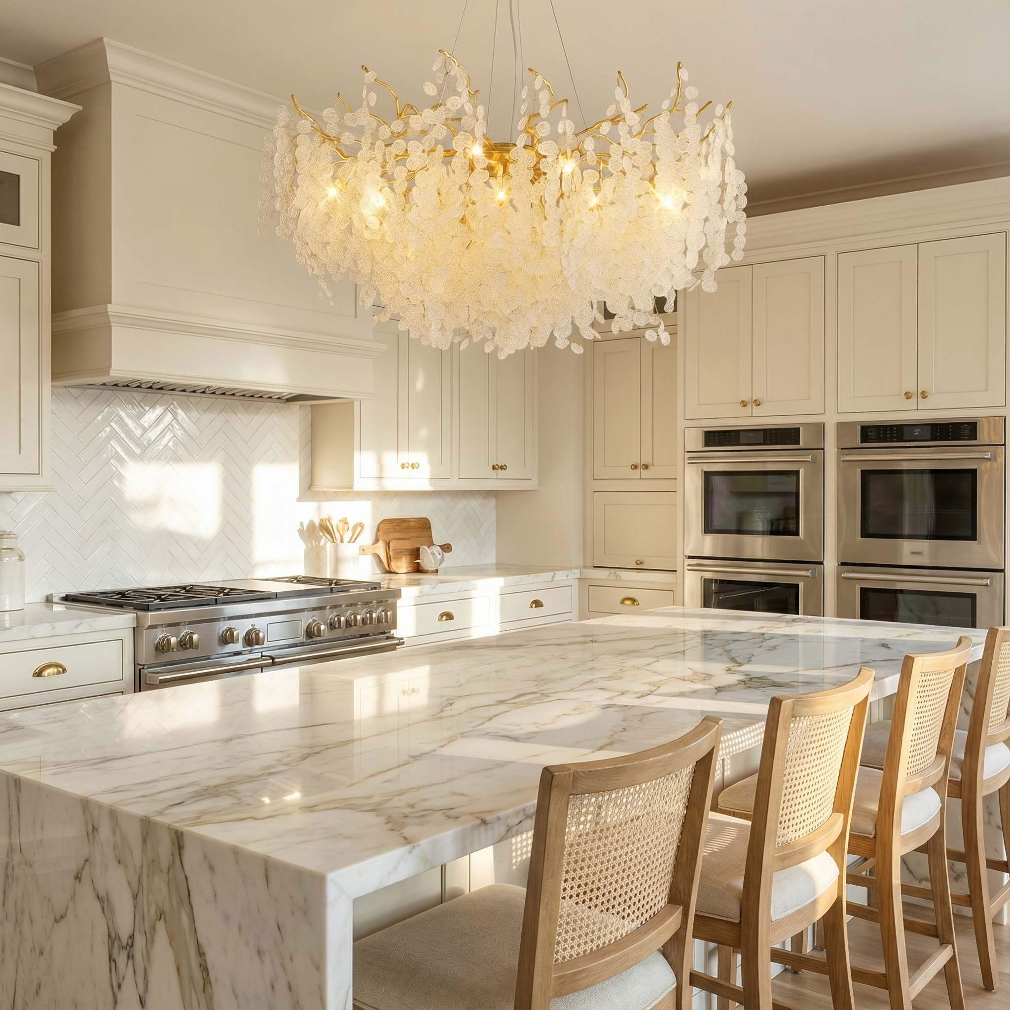 Kryształowy żyrandol CascadeAura do jadalni, eleganckie nowoczesne oświetlenie