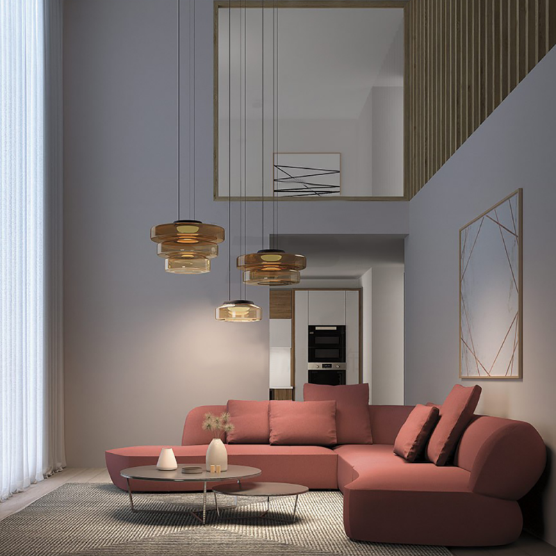 Bauhaus Style Moon Motif Glass Pendant Ceiling Light