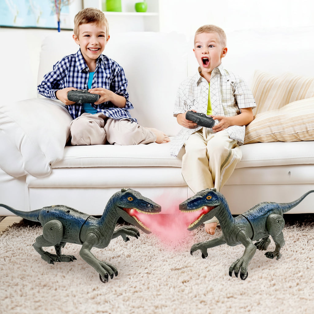 Velociraptor RC -dinosauruslelu valoilla, äänillä ja suihkutoiminnolla