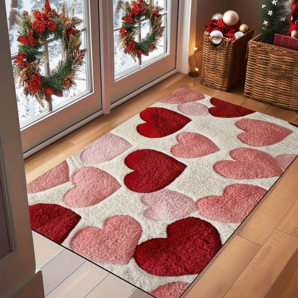 Cozy Entrance Doormat With Heart Pattern And Durable Polyester