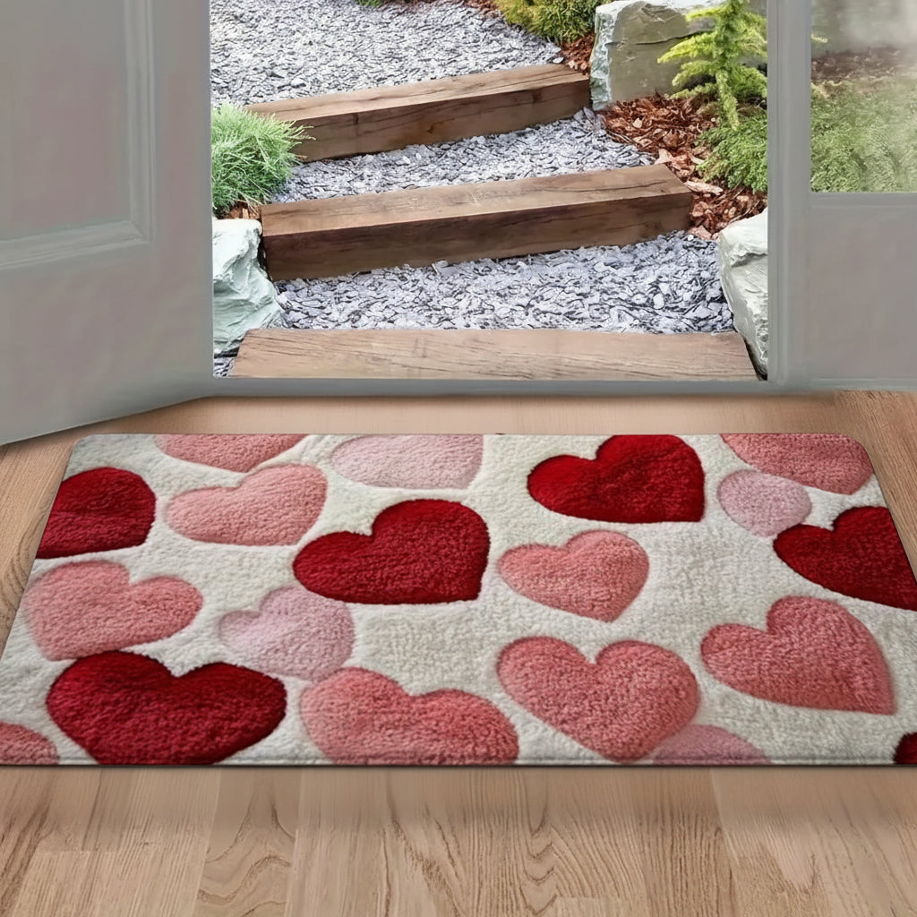 Cozy Entrance Doormat With Heart Pattern And Durable Polyester