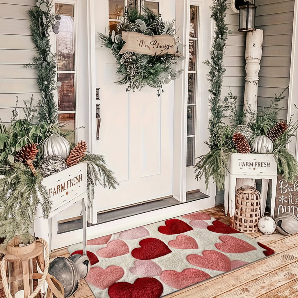 Cozy Entrance Doormat With Heart Pattern And Durable Polyester