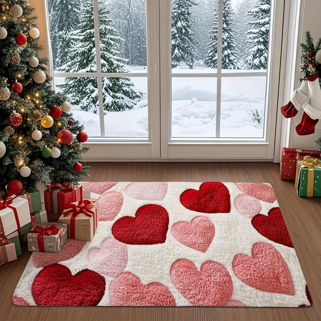 Cozy Entrance Doormat With Heart Pattern And Durable Polyester