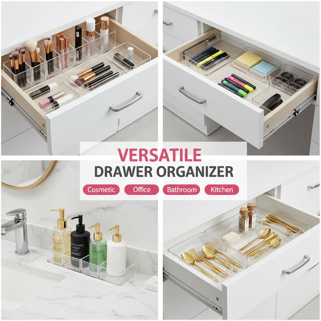Ensemble de plateaux organisateurs en plastique pour tiroirs, cuisine, bureau et salle de bain