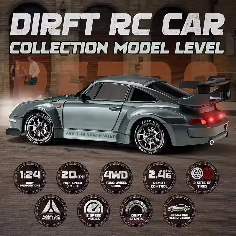 AeroPulse 1:24 Hochgeschwindigkeits 4WD RC Drift-Auto mit LED-Beleuchtung und Doppelreifen