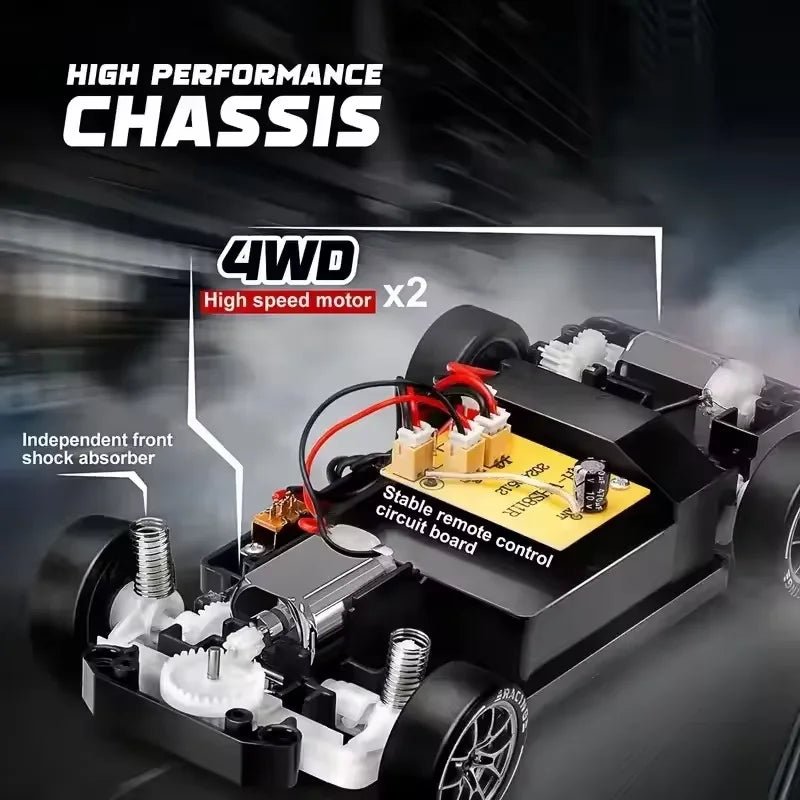AeroPulse 1:24 Hochgeschwindigkeits 4WD RC Drift-Auto mit LED-Beleuchtung und Doppelreifen