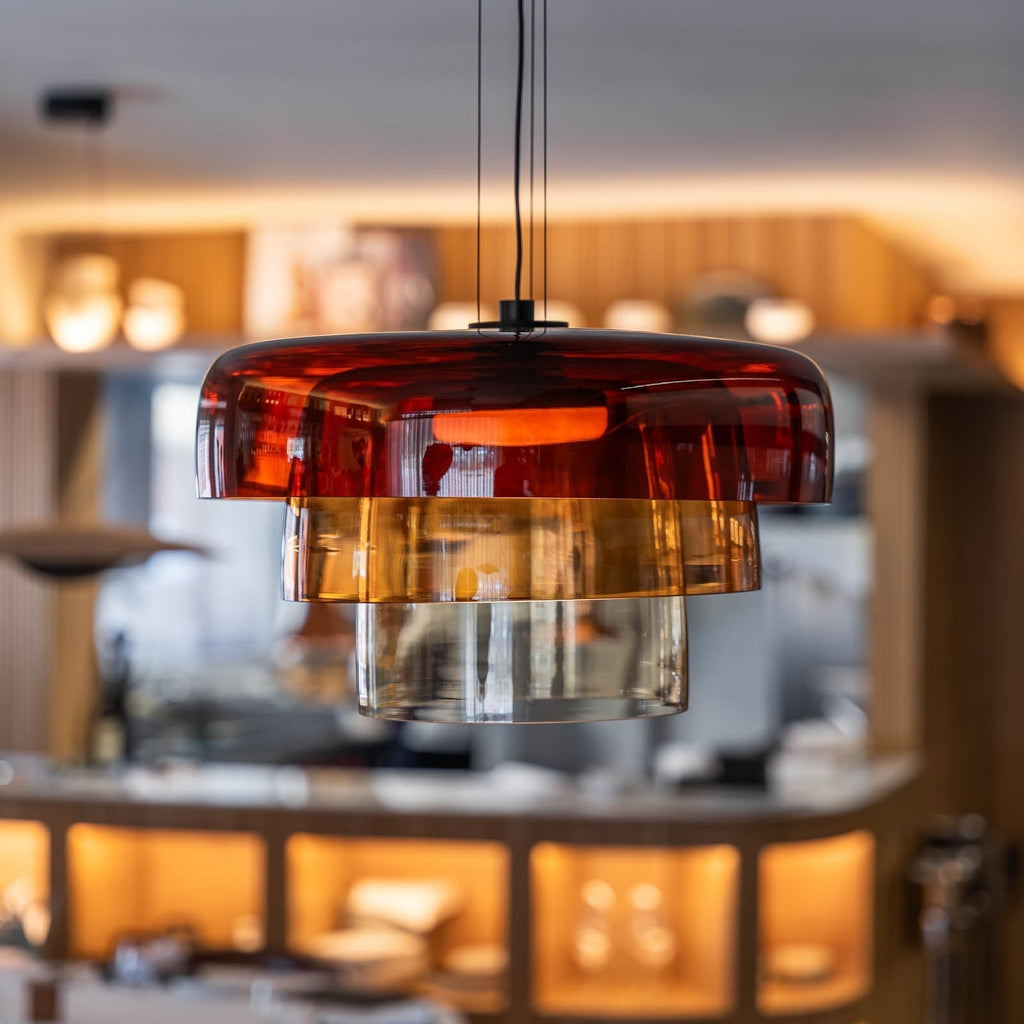 Tiered Coloured Glass Pendant Light In Bauhaus Style | Rosalyssa