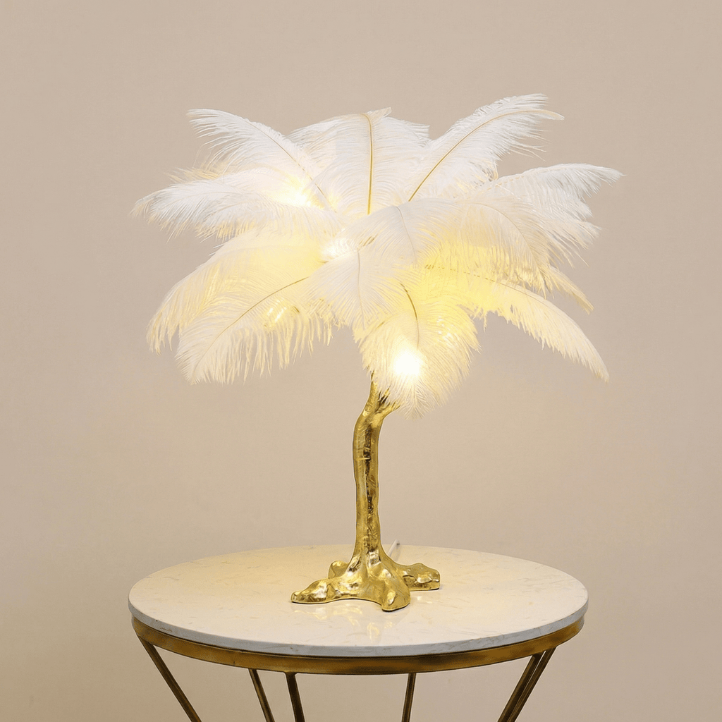 Dekoracyjna lampa stołowa Feather Shade, wysokość 18 cali | Rosalyssa