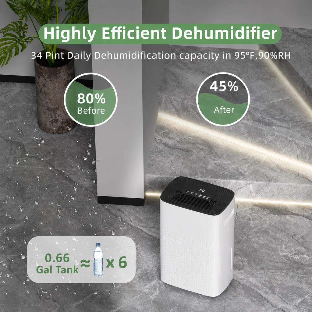 Basement Dehumidifier With Drain Hose For Moisture Removal