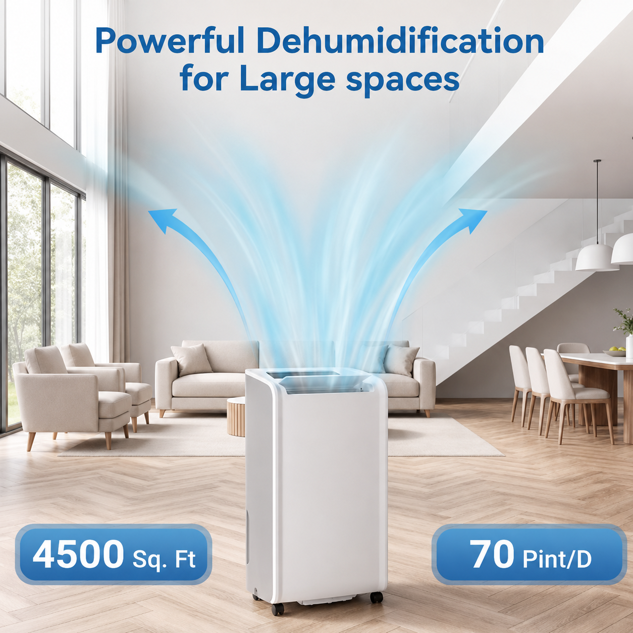 Large Room Dehumidifier With Cooling And Drain Hose For Home Moisture Removal