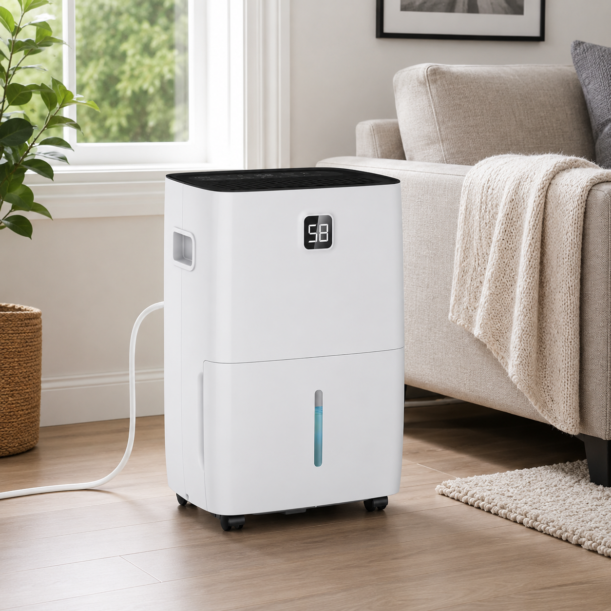Large Room Dehumidifier With Drain Hose For Moisture Removal And Cooling