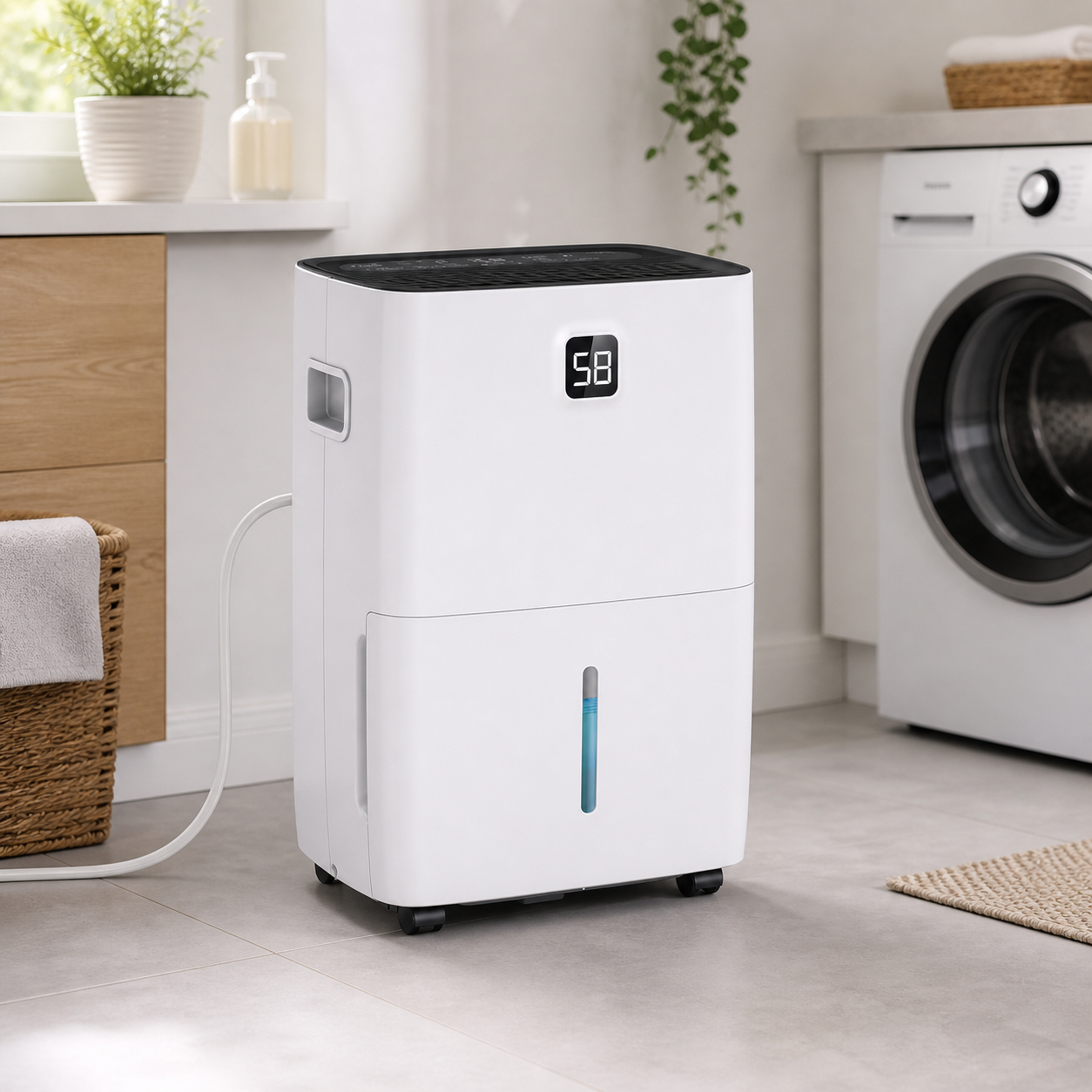 Large Room Dehumidifier With Drain Hose For Moisture Removal And Cooling