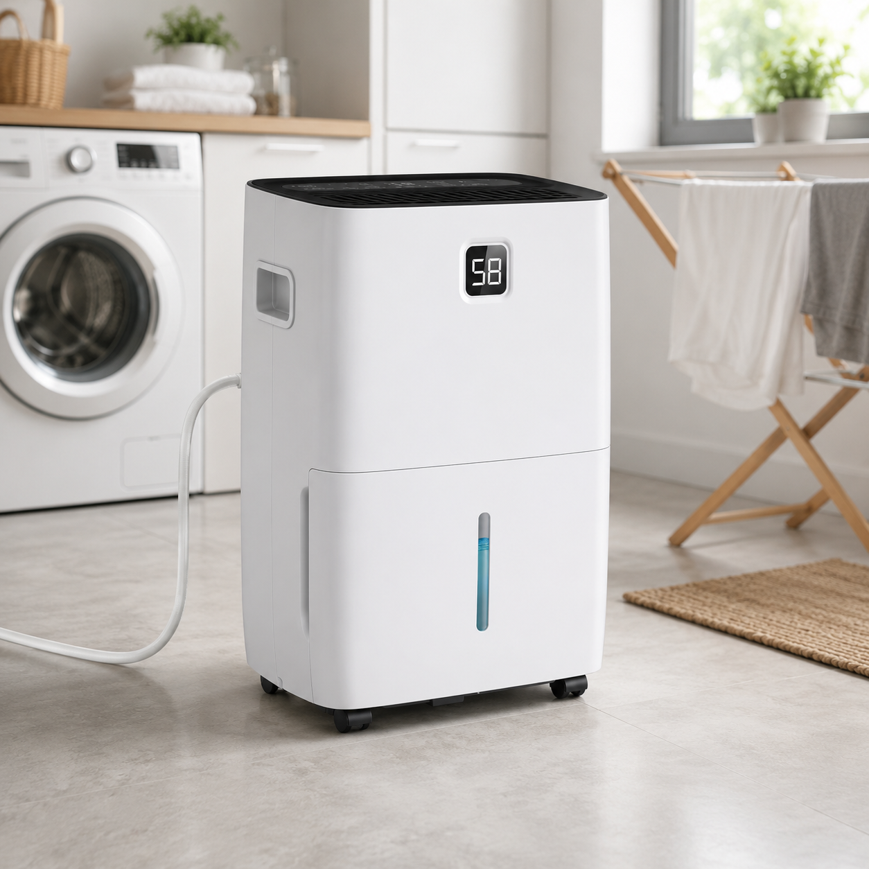 Large Room Dehumidifier With Drain Hose For Moisture Removal And Cooling