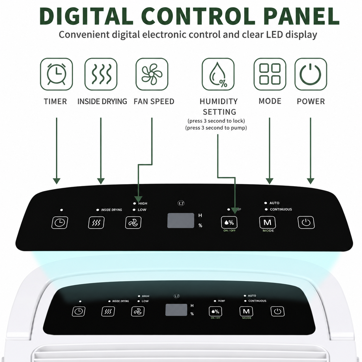 WiFi Dehumidifier With Cooling For Large Room And Pump Drainage