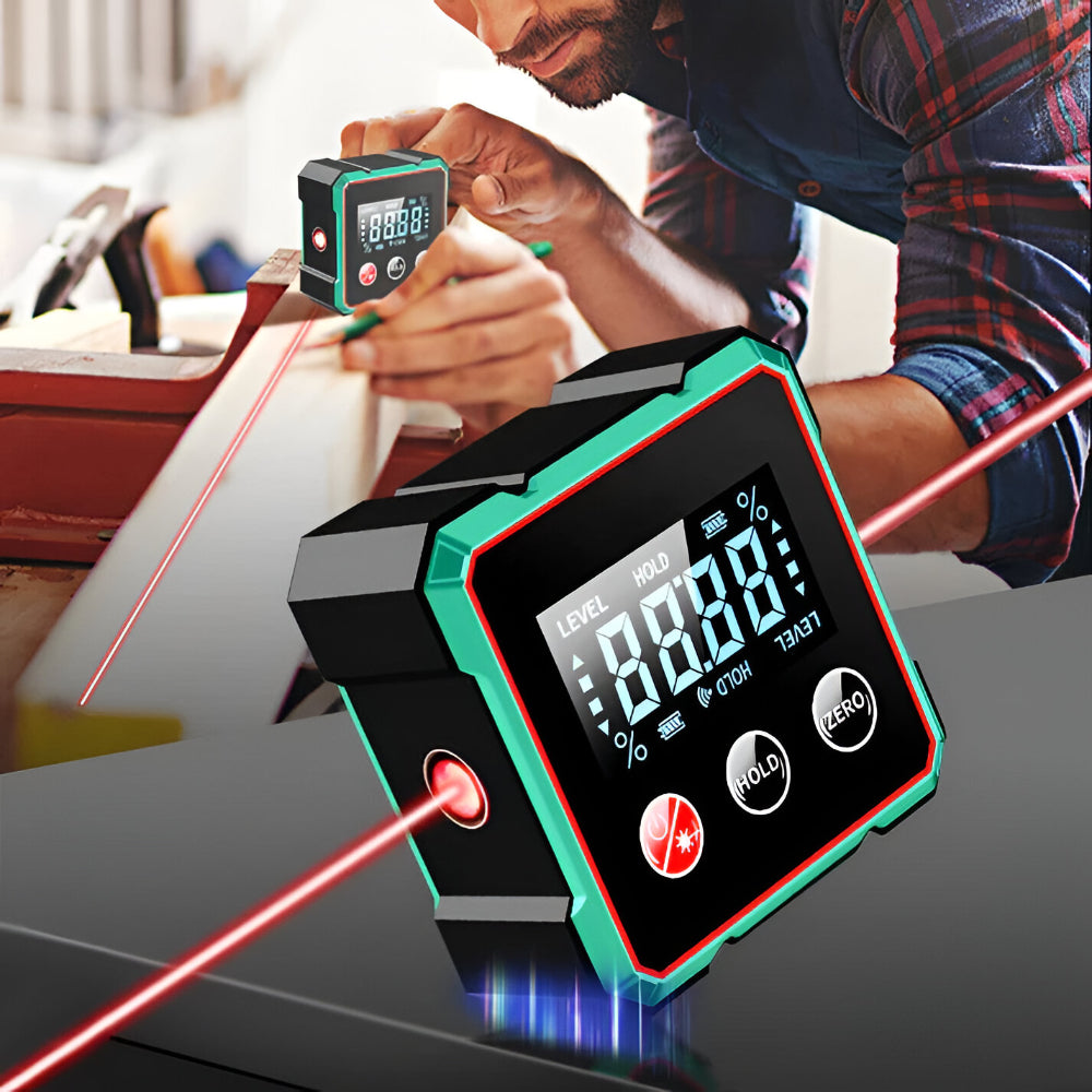 Magnetický laserový úhloměr s digitálním displejem pro práci se dřevem