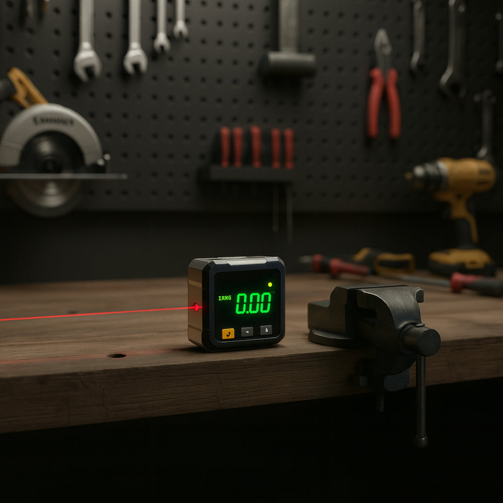 Magnetický laserový úhloměr s digitálním displejem pro práci se dřevem
