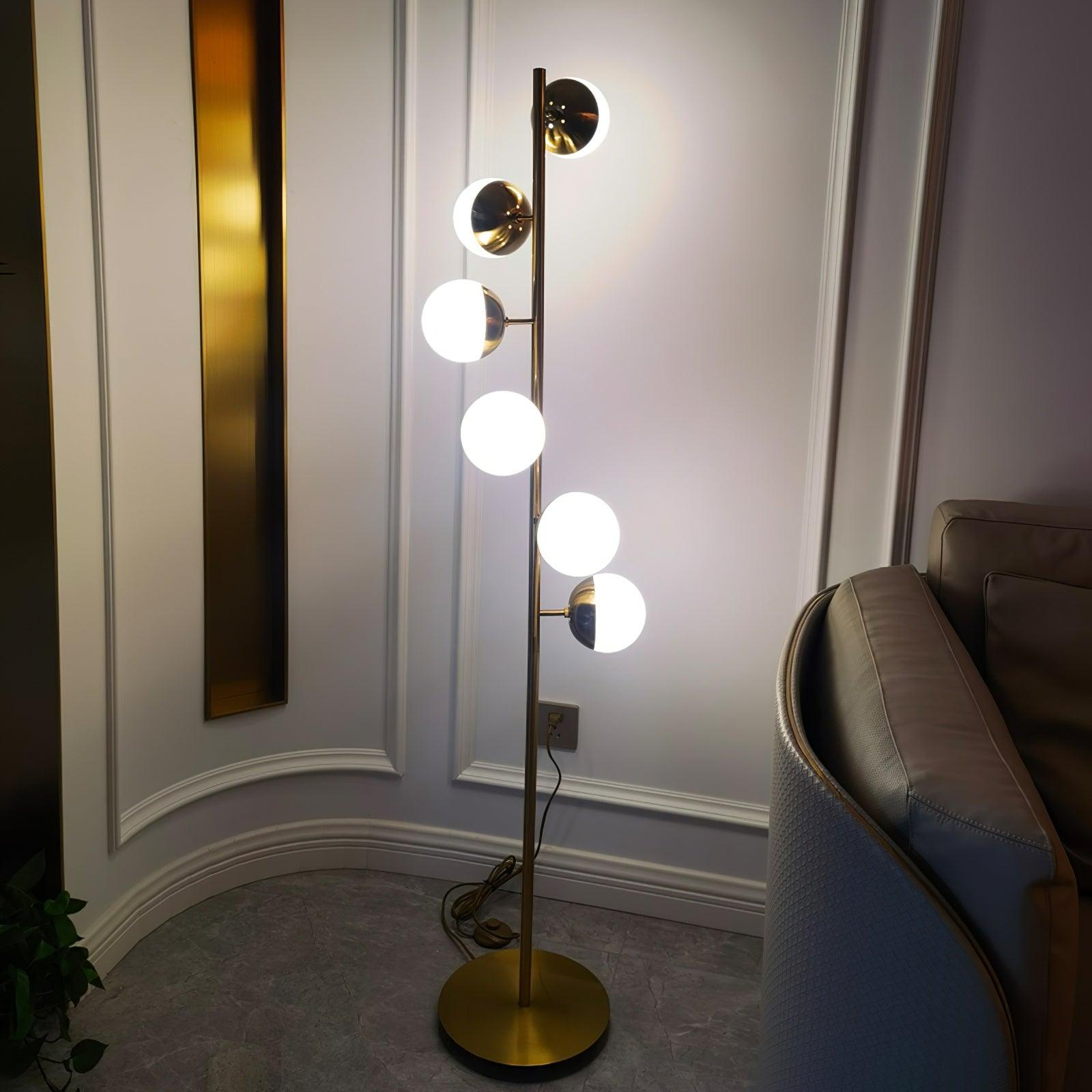 Elara LED Boom Lamp With Glass Orbs On Golden Pole | Snurv