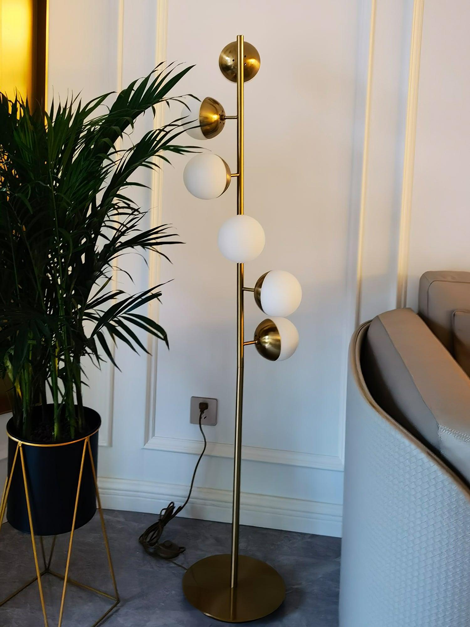 Elara LED Boom Lamp With Glass Orbs On Golden Pole | Snurv