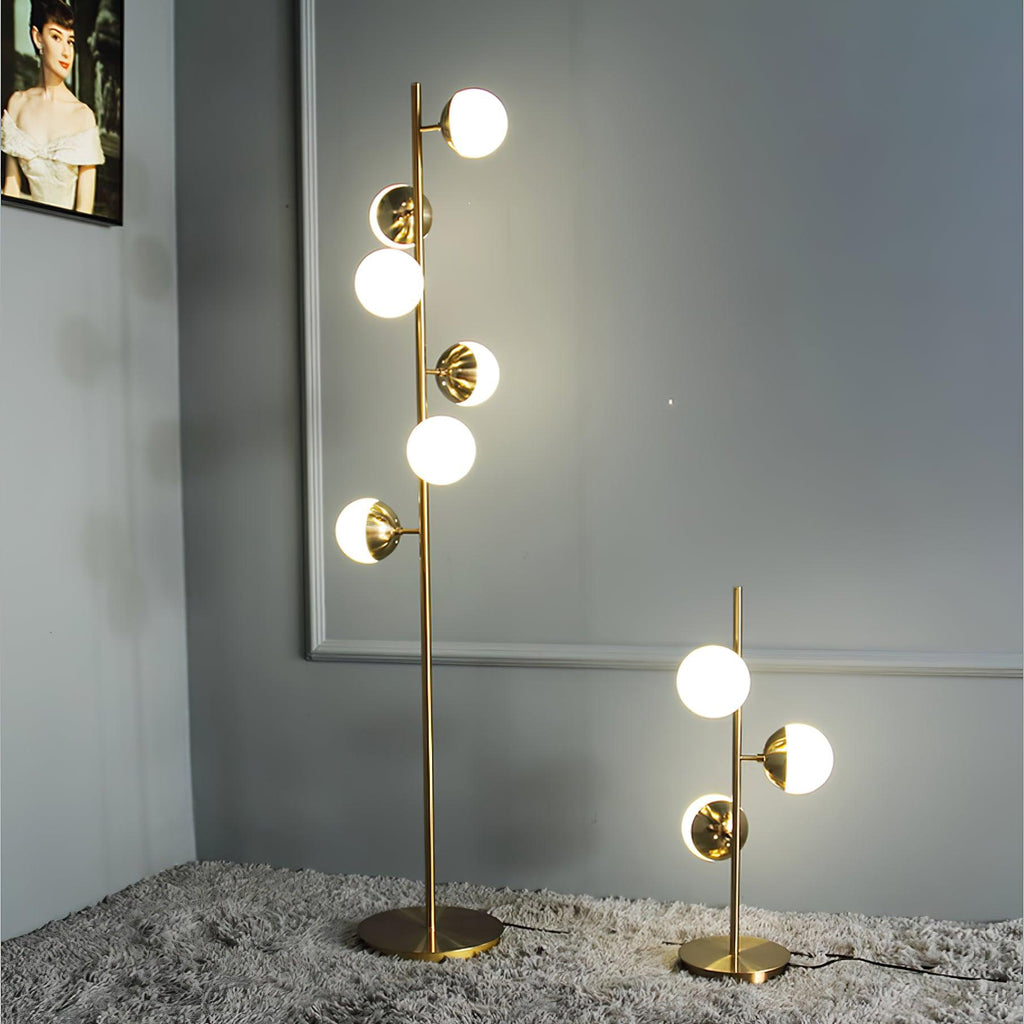 Elara LED Boom Lamp With Glass Orbs On Golden Pole | Snurv