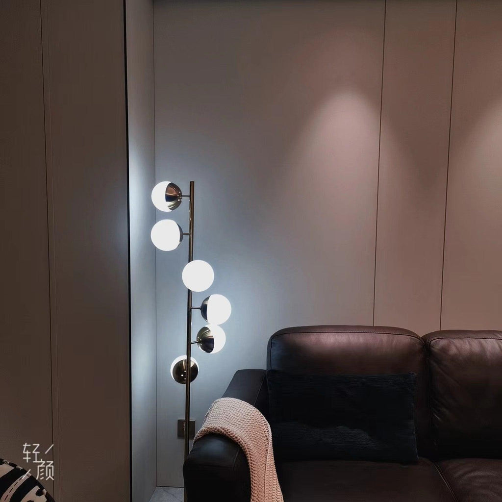 Elara LED Boom Lamp With Glass Orbs On Golden Pole | Snurv