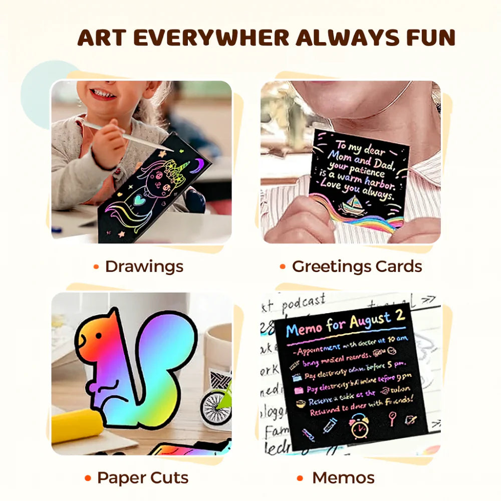 Rainbow Scratch Art Paper Set For Creative Drawing And Crafting