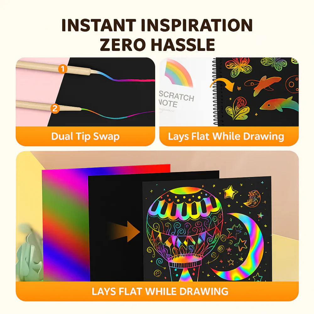 Rainbow Scratch Art Paper Set For Creative Drawing And Crafting