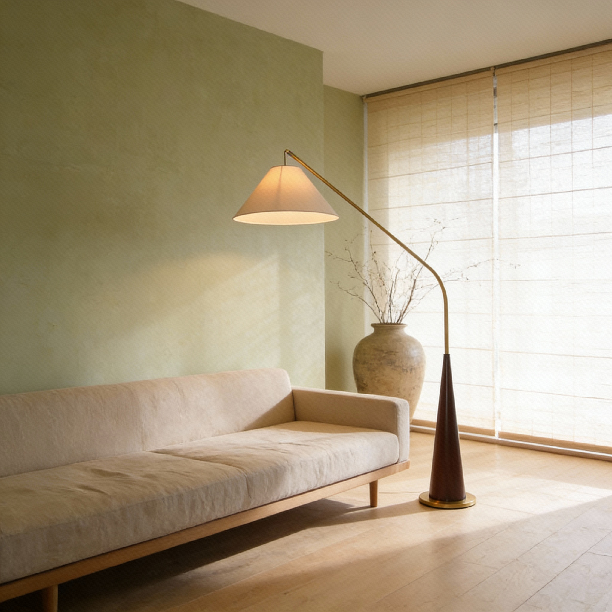 LumaArc Elegant Modern Gold Arc Floor Lamp With Wood Base