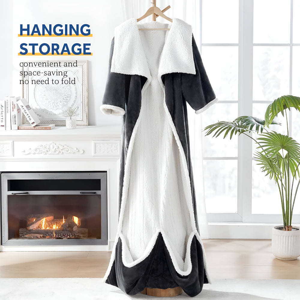 Electric Wearable Heated Blanket Robe With Hooded Design And Sleeves