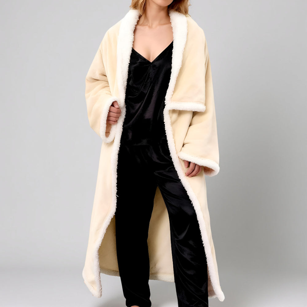 Electric Wearable Heated Blanket Robe With Hooded Design And Sleeves