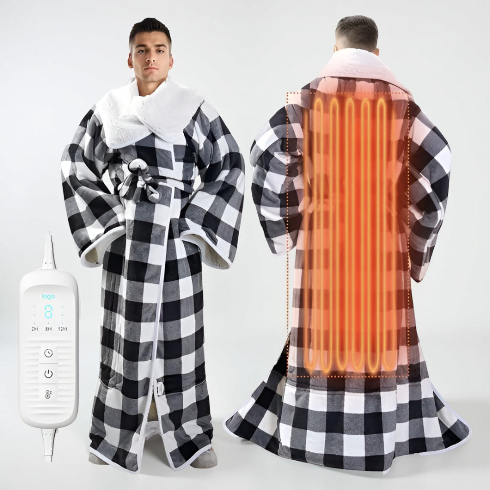 Electric Wearable Heated Blanket Robe With Hooded Design And Sleeves
