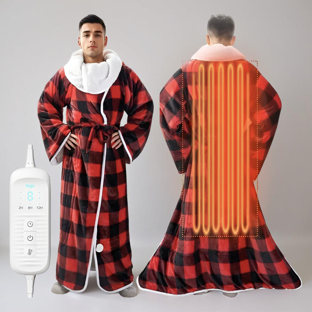 Electric Wearable Heated Blanket Robe With Hooded Design And Sleeves