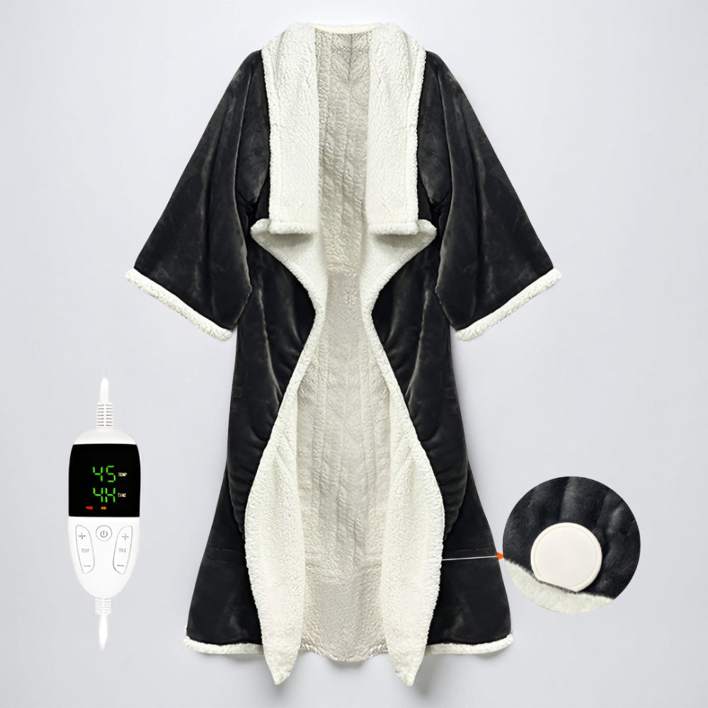 Electric Wearable Heated Blanket Robe With Hooded Design And Sleeves