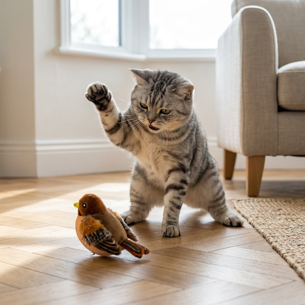 Giocattolo elettronico ricaricabile per gatti a forma di uccello che sbatte le ali con movimento, suono e luce | Rosalyssa